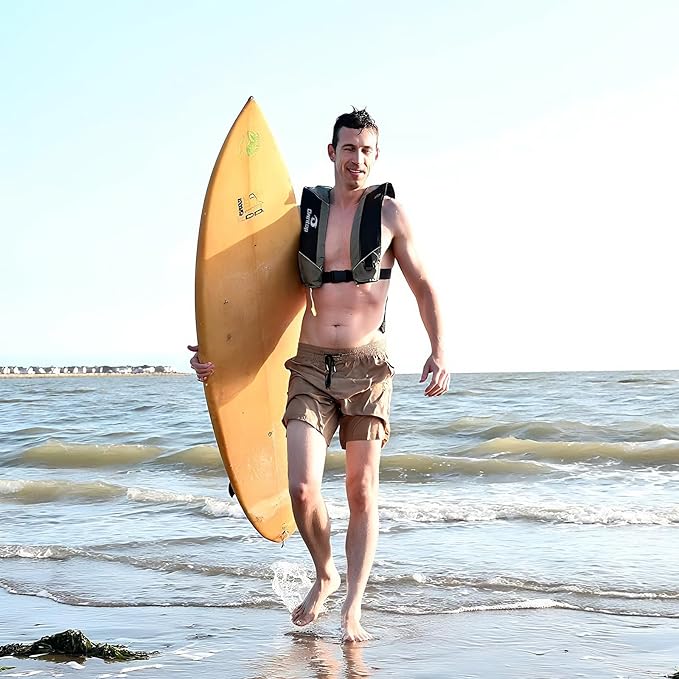 Owntop Manual Inflatable Swim Jacket, Neoprene Padded Neckline, 33g C02 Cylinder Included, Multiple Reflective Strips, Compact Design for Kayak, Fishing, Paddle Sports