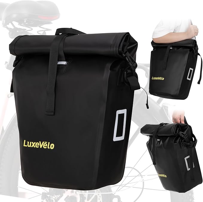 Bike Pannier Bag 27L Waterproof Bicycle Rear Rack Bag, Large Capacity Expandable Cargo Rack Bag with Reflective Strips, Adjustable Buckles for Cycling Traveling Commuting