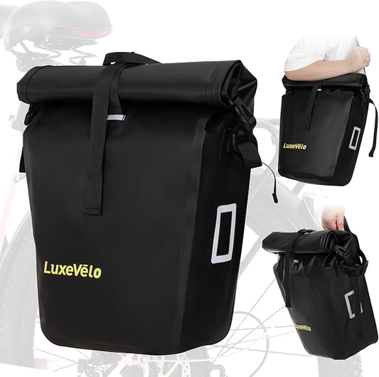 Bike Pannier Bag 27L Waterproof Bicycle Rear Rack Bag, Large Capacity Expandable Cargo Rack Bag with Reflective Strips, Adjustable Buckles for Cycling Traveling Commuting
