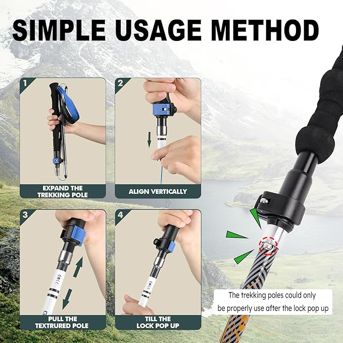 Trekking Poles Lightweight Collapsible Hiking Poles Folding Aluminum Walking Sticks 2 Pack Walking Sticks for Hiking