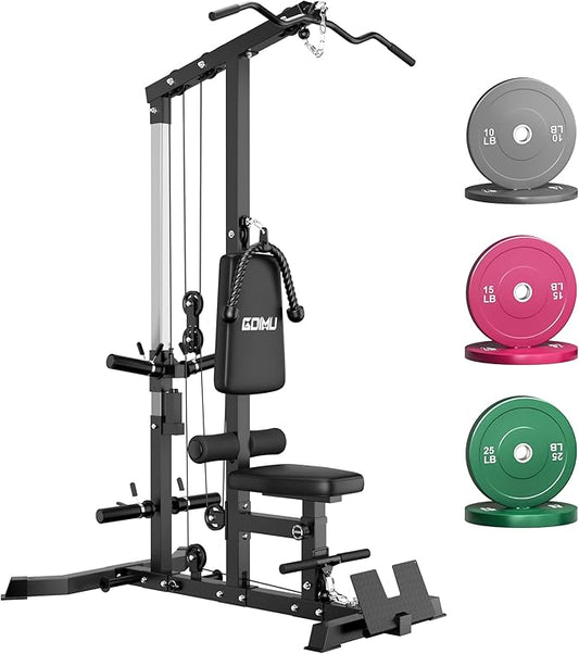 LS01 LAT Pulldown Machine, LAT Row Cable Machine with AB Crunch, LAT Tower with Cable Row Attachments, 3 in 1 Pulley Stations for Home Gym