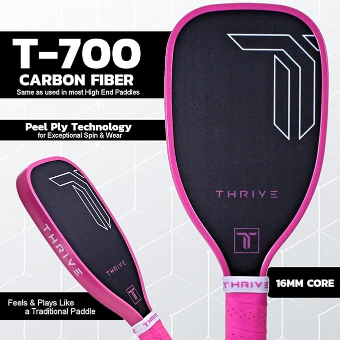 Thrive Pickleball Training Paddle Kit - Includes Trainer Paddle, 3 Fast Hands Mini Pickleballs & Paddle Eraser - T-700 Carbon Fiber, Extra Long Handle, 16mm Core