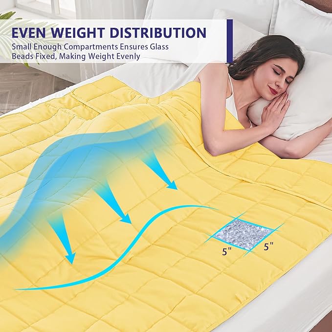 yescool Weighted Blanket for Adults (20 lbs, 60” x 80”, Yellow) Cooling Heavy Blanket for Sleeping Perfect for 190-210 lbs, Queen Size Breathable Blanket with Premium Glass Bead, Machine Washable