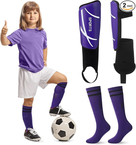 Soccer Shin Guards and Socks Kids Youth Lightweight Soccer Pads Defender with Ankle Protection Ski Shin Guards Football Equipment for Age 4-14 Toddler Boys Girls Teens