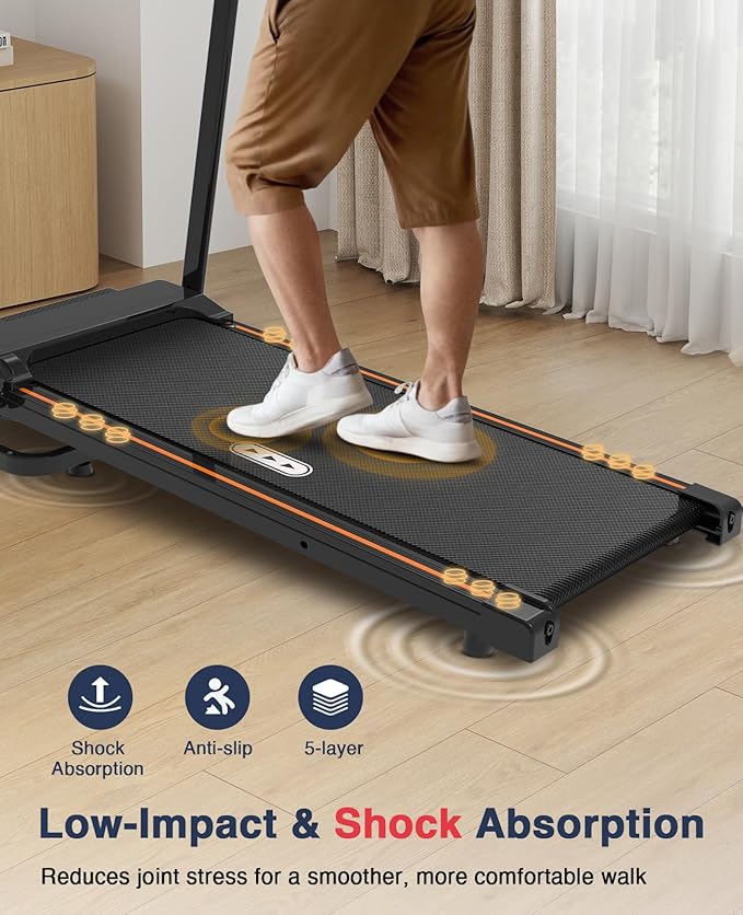 Redliro Walking Treadmill with Long Handrails – Treadmill for Seniors 300 lbs Capacity – Foldable, Lightweight with Wheels, Cup & Phone Holder – Recovery Machine for Home or Apartment