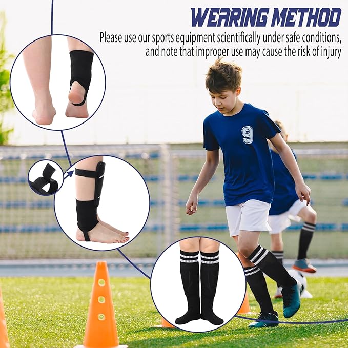 Soccer Shin Guards and Socks Kids Youth Lightweight Soccer Pads Defender with Ankle Protection Ski Shin Guards Football Equipment for Age 4-14 Toddler Boys Girls Teens