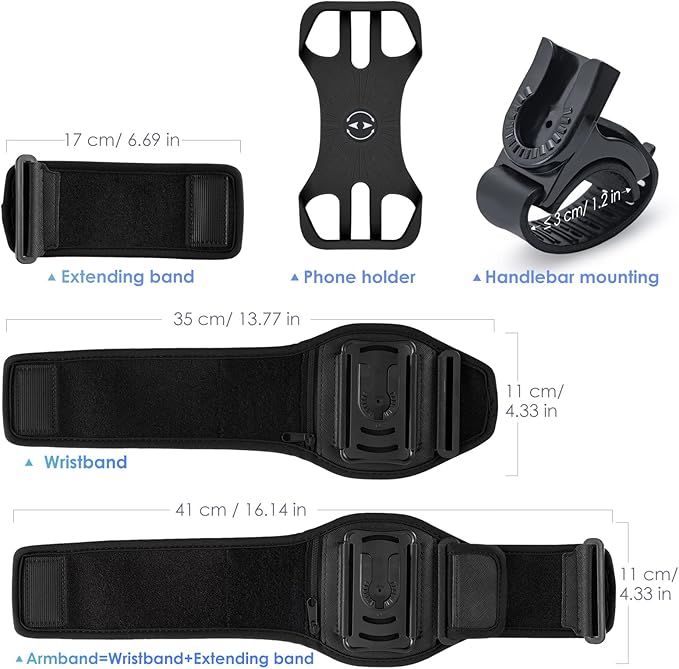 Cikyner Running Armband, 3 in 1 Running Phone Holder Sports Armband Bicycle Phone Holder 360° Rotatable & Detachable Running Phone Armband for 4.5-7'' iPhone Huawei for Gym Running Hiking