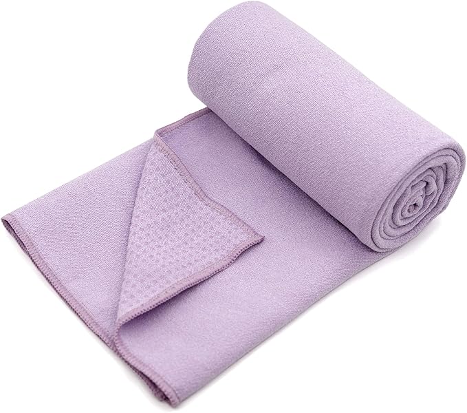 Eunzel 2 Pack Hot Yoga Towel with Grip Dot, Non Slip Yoga Mat Towe Sweat Absorbent Towel for Hot Yoga,Bikram, Pilates and Fitness 72" x 24", Taro Purple