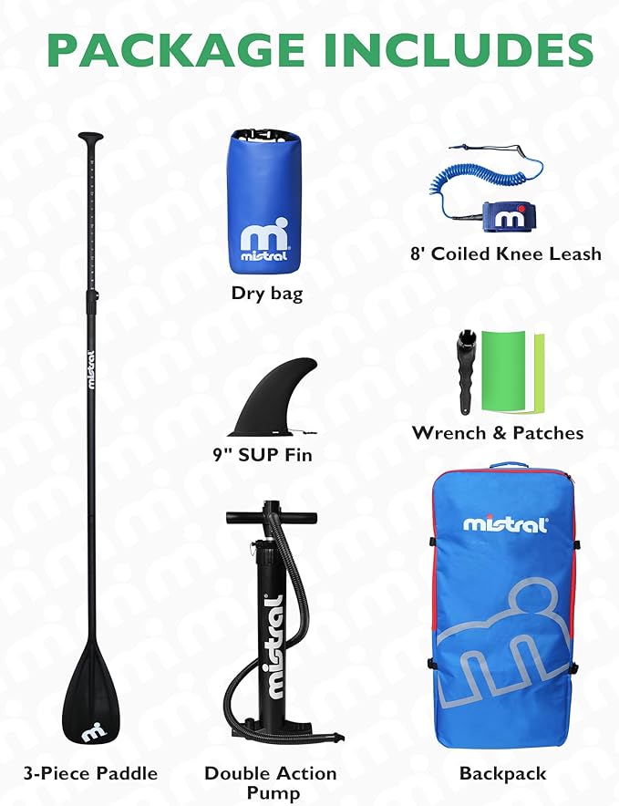 Mistral Stand Up Paddle Board, 11'6 x31''x6'' Inflatable SUP with Premium Paddleboard Accessories, Carry Bag, Dual Action Pump, Paddle, Leash, Wide Stable Design, Non-Slip Deck for Adults & Youth