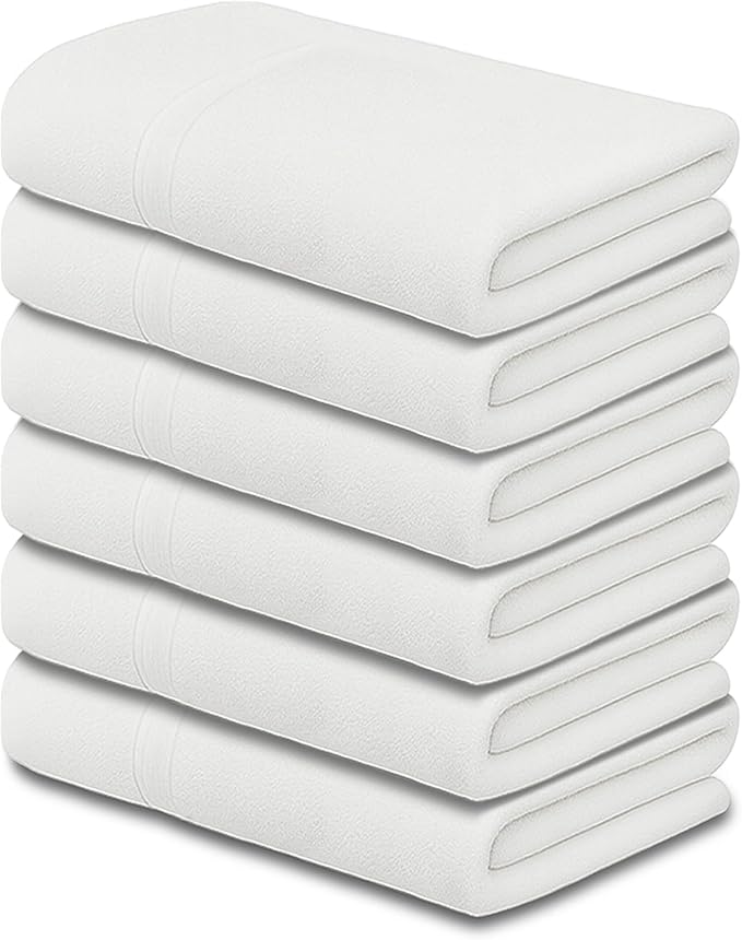 CH White Bath Towels Bulk - 22 x 44 Inches, 100% Cotton Economy Light Weight Towels for Commercial Use - Quick Dry, Ultra-Soft, and Absorbent Bulk Towels (6 Pack)