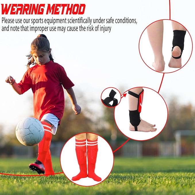 Soccer Shin Guards and Socks Kids Youth Lightweight Soccer Pads Defender with Ankle Protection Ski Shin Guards Football Equipment for Age 4-14 Toddler Boys Girls Teens