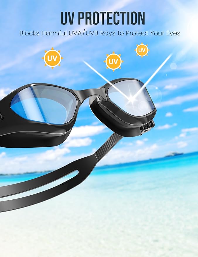 Swimming Goggles, No Leaking Swim Pool Goggles for Adults with Fog-Resistant, UV-Blocking Lenses for Men Women Youth