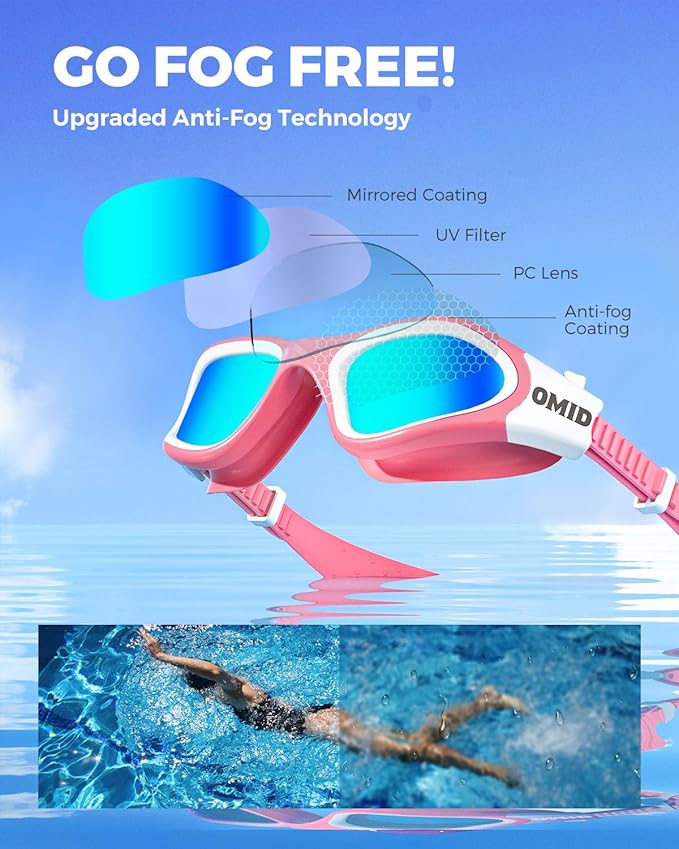 OMID Swim Goggles, P2 Polarized Swimming Goggles for Men Anti-fog Goggles Swimming for Adult Women