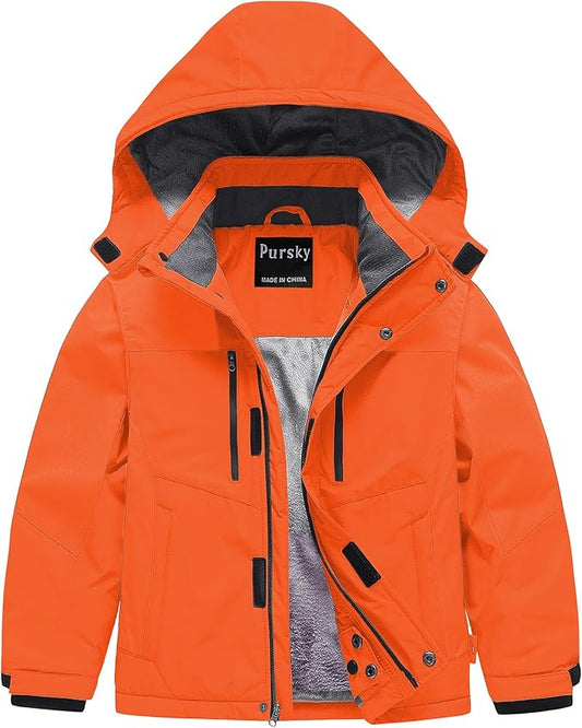 Pursky Boy's Waterproof Ski Jacket Kids Winter Snow Coats Fleece Raincoats Parka