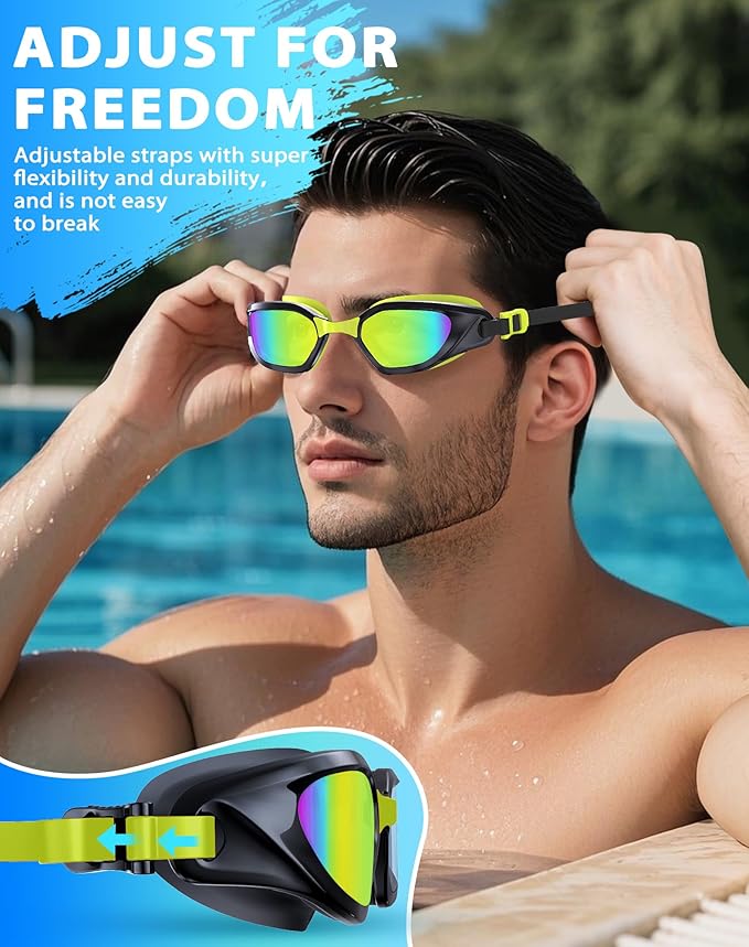 Swim Goggles, Unisex Adult Swimming Goggles Anti Fog Anti UV No Leakage Wide View for Men Women Youth