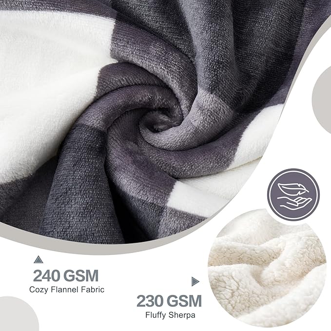 PU MEI Sherpa Blanket Fleece Throw Blanket Twin Plaid Thick Bed Blanket, Soft Warm Cozy Dark Grey Checkered Throw Blanket 60"*80"