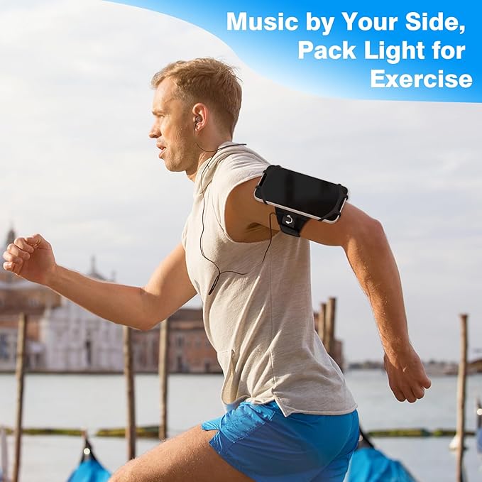 MoKo Running Armband 360°Rotatable for iPhone 16 15 14 13 Pro Max Plus Samsung Galaxy Note S24 S23 Fits Smartphones Over 5.8'', Detachable Armband Phone Holder for Running Biking with Key Holder