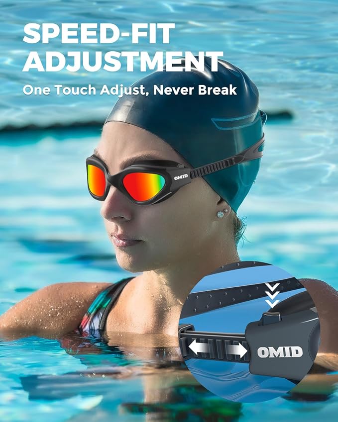 OMID Swim Goggles, P2 Polarized Swimming Goggles for Men Anti-fog Goggles Swimming for Adult Women