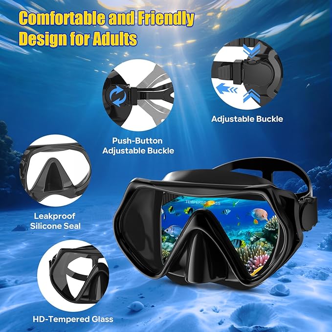 Snorkeling Gear, Dry Snorkel Set180° Panoramic Wide View,Anti-Fog Scuba Diving Mask, Professional Snorkeling Gear for Free Breathing, Swimming, Diving
