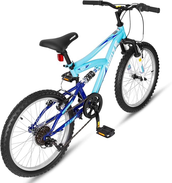 WEIZE Kids Mountain Bike, 20 inch Kids' Bicycles for 6-11 Years Old Boys Girls with Dual Full Suspension, 6 Speeds Drivetrain, High-Carbon Steel Frame, Ideal for Young Riders and Adventurers