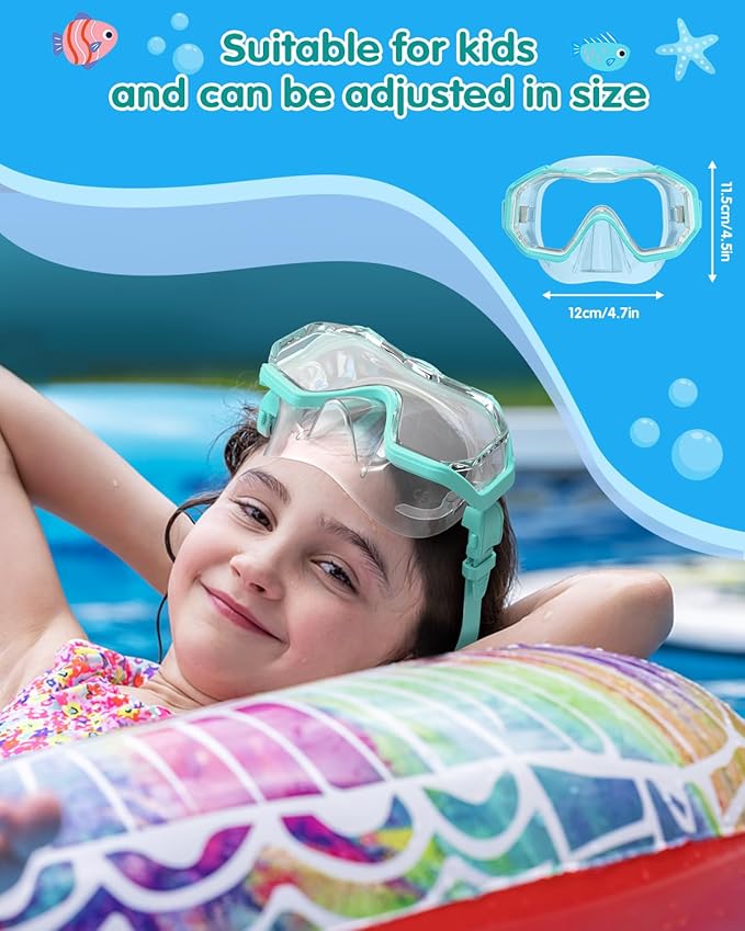 W WSTOO Kids Swim Goggles with Nose Cover,Snorkel Diving Swimming Mask for Youth 5-15,HD 3-Window Wide Vision Anti-Shattered Lens Anti-Fog&Leak