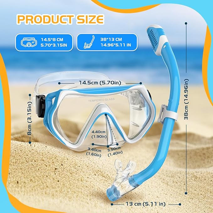 Snorkeling Gear, Dry Snorkel Set180° Panoramic Wide View,Anti-Fog Scuba Diving Mask, Professional Snorkeling Gear for Free Breathing, Swimming, Diving
