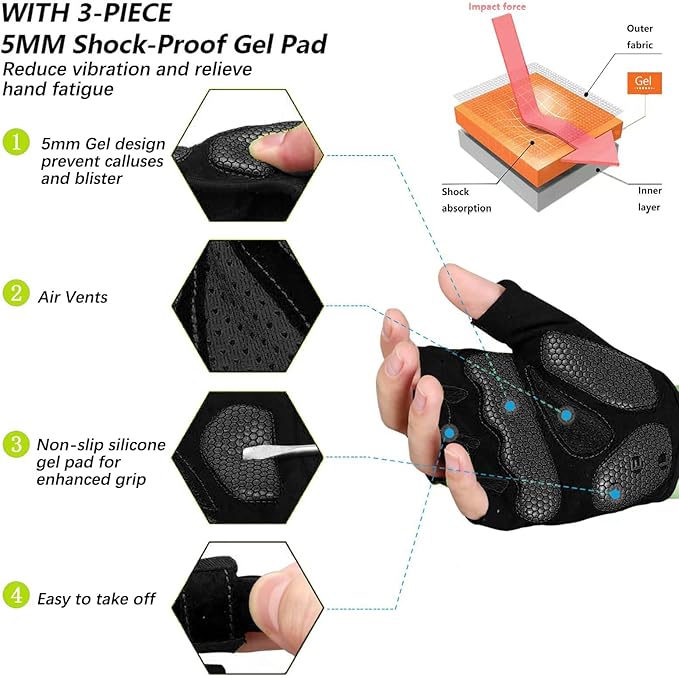 MOREOK Cycling Gloves Bike Gloves for Men/Women-[5MM Gel Pad] Half Finger Bicycle Biking Gloves for Cycling/Weight Lifting/Gym/Motorcycle/Rowing/Outdoor Sports