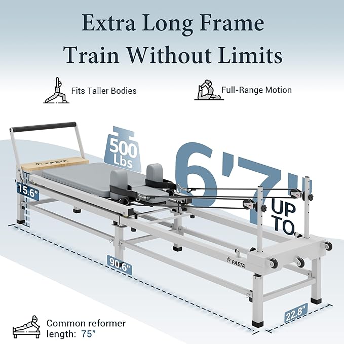 PAETA Pilates Reformer, 91" Foldable Reformer Pilates Machine with Adjustable Reformer Heights, Pilates Equipment with Piano Wire Spings and Jump Boards