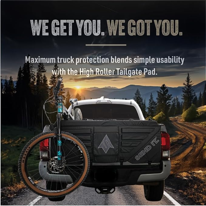 Send It. High Roller Tailgate Bike Pad V2 - Truck Accessories for Mountain Bikers, BMX Bikes, Ebikes & More (Mid Size)