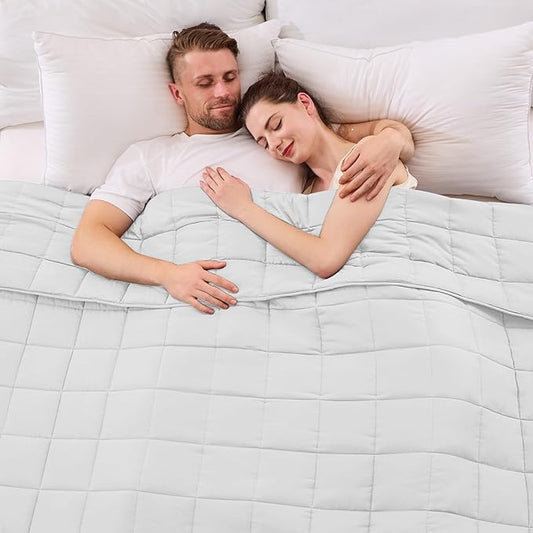 yescool Weighted Blanket for Adults (20 lbs, 88” x 104”, White) Cooling Heavy Blanket for Sleeping Perfect for 190-210 lbs, Queen Size Breathable Blanket with Premium Glass Bead, Machine Washable