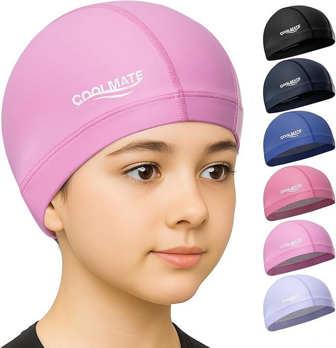 COOLMATE Fabric Swim Cap for Adult Women Men Kid 3 4 6 8 14 16, Silicone Water Resistant Layer, Cloth Swim Cap Gifts for Swimmers, Lightweight for Pool, Lap Swimming (1 pc)