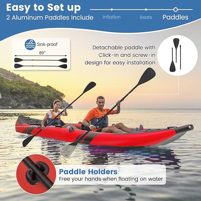 S AFSTAR Inflatable Kayak, 2 Person Canoe with 507 lbs Capacity, Drop-Stitch Floor, All Accessories & Carry Bag, 12.5 ft Large Sit in Tandem Kayak for Fishing, Camping & Exploring for Adults