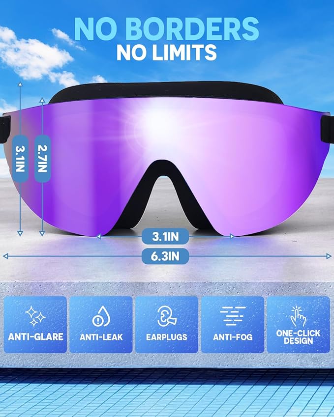 Swim Goggles, Frameless Wide View Swimming Goggles, Anti-Fog Anti-UV No Leaking Pool Goggles for Men Women Adult