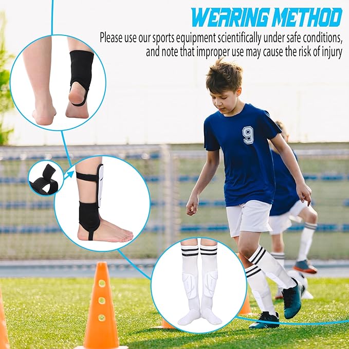 Soccer Shin Guards and Socks Kids Youth Lightweight Soccer Pads Defender with Ankle Protection Ski Shin Guards Football Equipment for Age 4-14 Toddler Boys Girls Teens