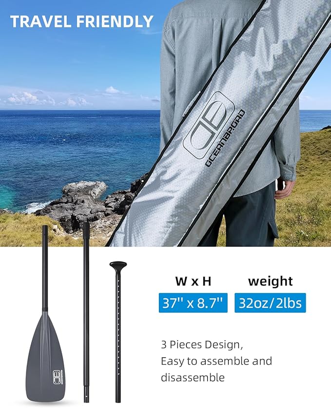 OCEANBROAD SUP Paddle - Adjustable Stand-Up Paddle for Paddleboard Kayak, Adjustable Aluminum Alloy Shaft with Reinforced Nylon Blades