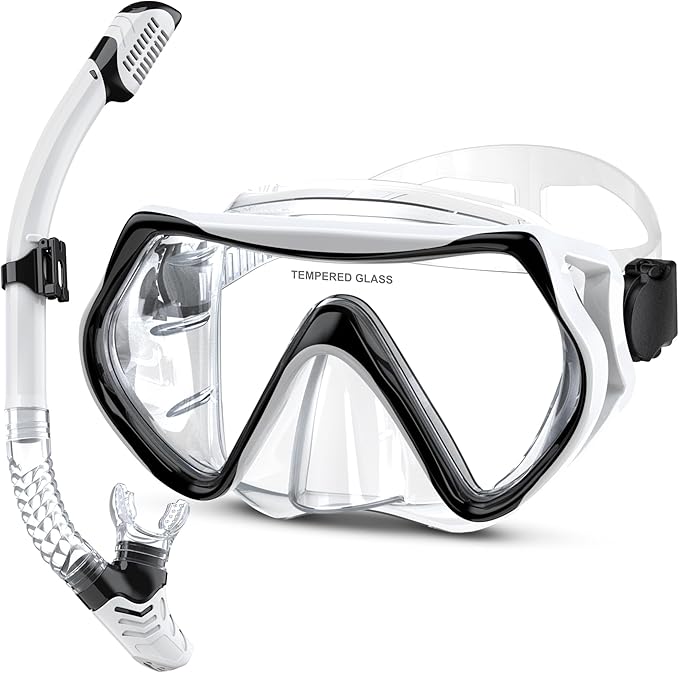 Snorkeling Gear, Dry Snorkel Set180° Panoramic Wide View,Anti-Fog Scuba Diving Mask, Professional Snorkeling Gear for Free Breathing, Swimming, Diving