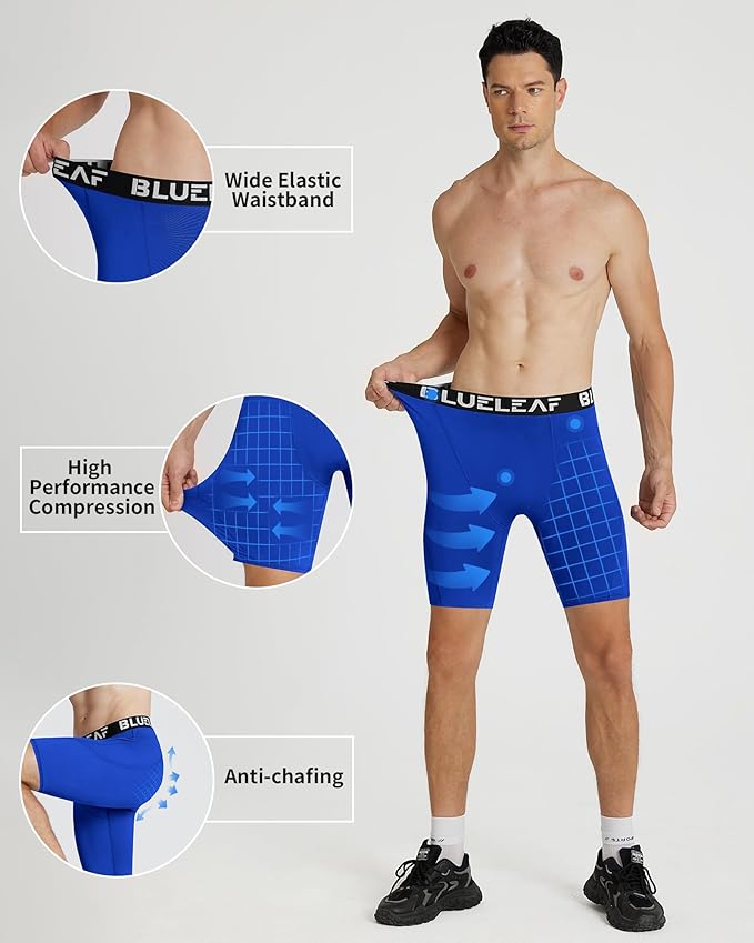 Blueleaf Men's Compression Shorts Sports Running Spandex Shorts Performance Athletic Workout Base Layer Underwear