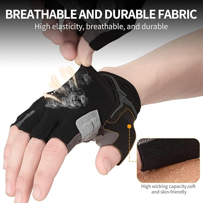 Souke Sports Mens Cycling Gloves with Gel Pads Half Finger Bike Gloves Lightweight Anti-Slip Shock-Absorbing for MTB Road Biking
