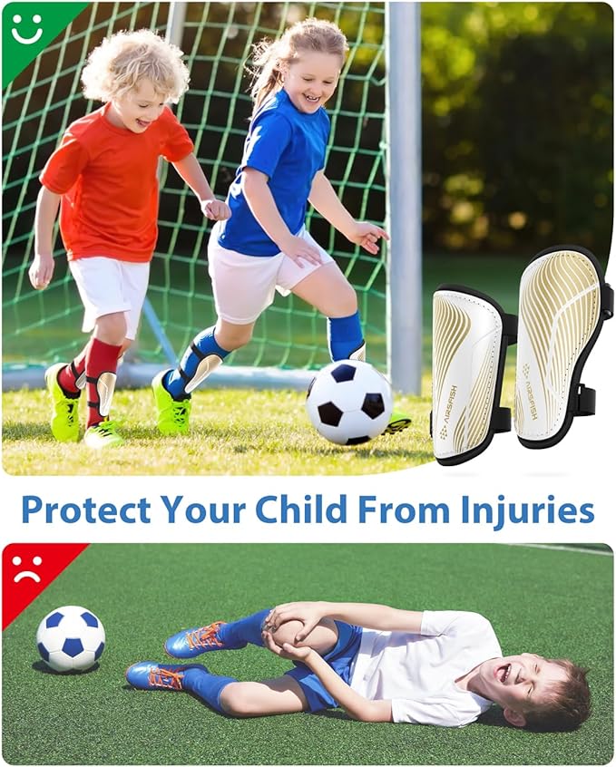Shin Guards Soccer Kids Youth, CE Certified Airsfish Shin Guard Protection Gear for 2-18 Years Old Boys Girls Teenagers High Impact Resistant Breathable Comfortable 1 Pair 4 Sizes