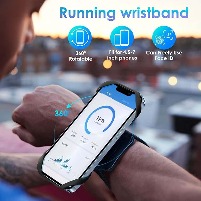 Cikyner Running wristband, Running Phone Holder Sports wristband 360° Rotatable & Detachable Running Phone wristband for 4.5- 7'' iPhone for Gym Jogging Cycling Hiking