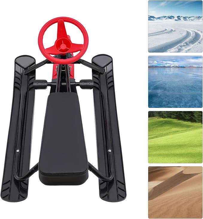 Snow Racer Sled, Ski Sled Slider Board with Steering Wheel, Twin Brakes, Anti-Slip Pedal, Snow Sled for Kids