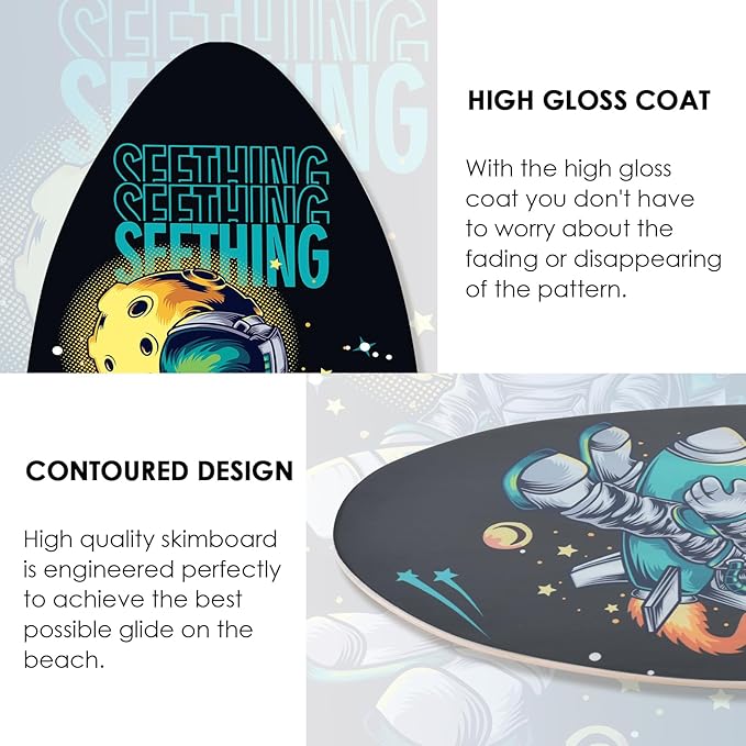 seething 35 Inch Skimboard with High Gloss Coat Wood Skim Board for Beginners,Kids, Teenagers, Adults and All Skimming