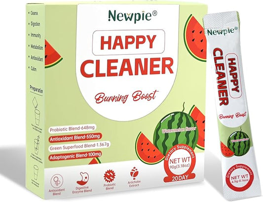 Newpie Superfoods Happy Cleaner Probiotic Powder,Watermelon Flavor Prebiotic & Probiotic Powder,Organic Fiber,Sugar Free,Gut Health,Natural Antioxidant for Women Men (20 Packet, Watermelon)