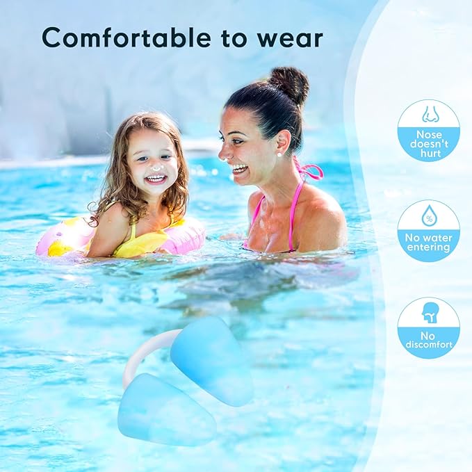 Painless Nose Plugs for Swimming,Nose Plugs for Swimming for Kids (Age 6+) and Adults, Ensure Comfort and Safety in The Water (White, S)