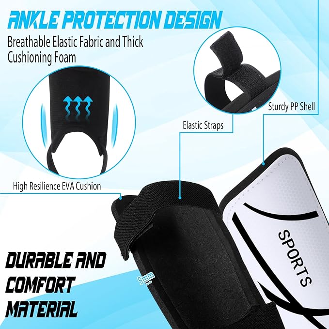 Soccer Shin Guards and Socks Kids Youth Lightweight Soccer Pads Defender with Ankle Protection Ski Shin Guards Football Equipment for Age 4-14 Toddler Boys Girls Teens