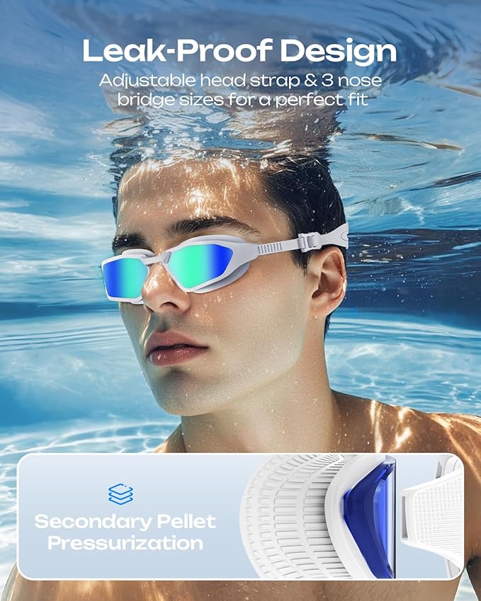 Swim Goggles, Unisex Adult Swimming Goggles for Men Women Youth - Anti Fog, Anti UV, No Leakage, HD Wider View