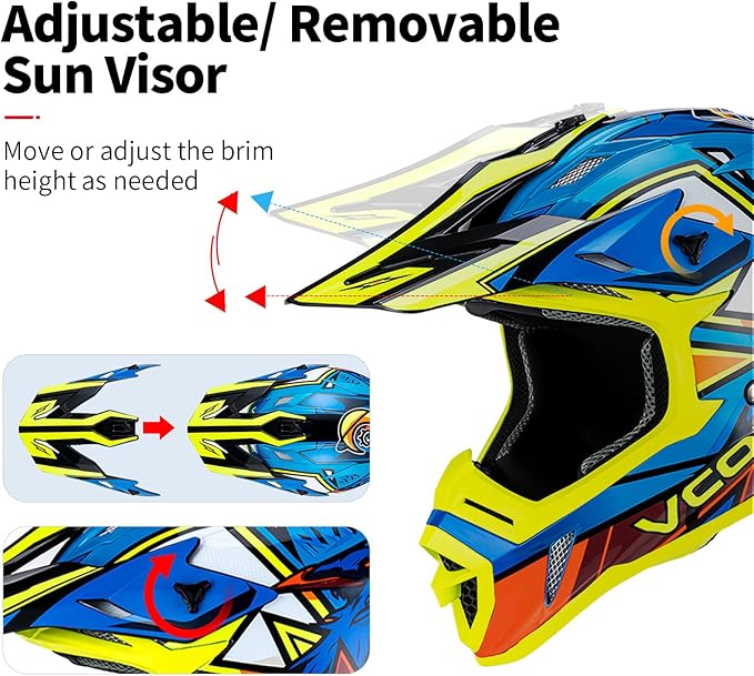 VCOROS H637 Adult Motocross Helmets ATV Dirtbike BMX MX Offroad Adventure UTV Helmets DOT Approved