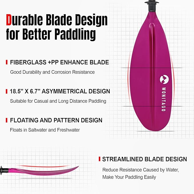 Kayak Paddle Premium Carbon Fiber Paddle with Reinforced PP + Fiberglass Blade, Floating Adjustable Kayaking Oars, 3 Piece, 220-240 cm/86-94 Inches, 240-260 cm/94-102 Inches