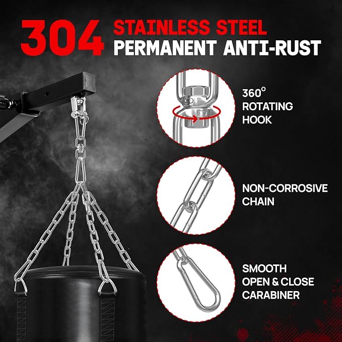 Yes4All Punching Bag Hanger, Stainless Steel Swivel Chain with 4 Snap Hooks for Heavy Bag, Gym Swing, Trapeze, and Hammock