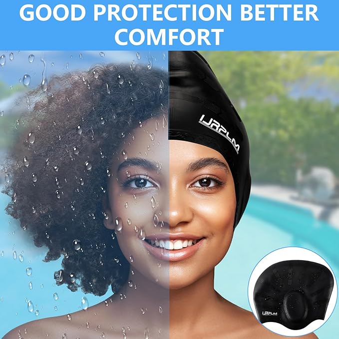 Swim Cap Long Hair,Silicone Swimming Caps with 3D Ear Cover,Waterproof Adult Swim Hats Bathing Caps for Women Men,Keep Your Hair Dry